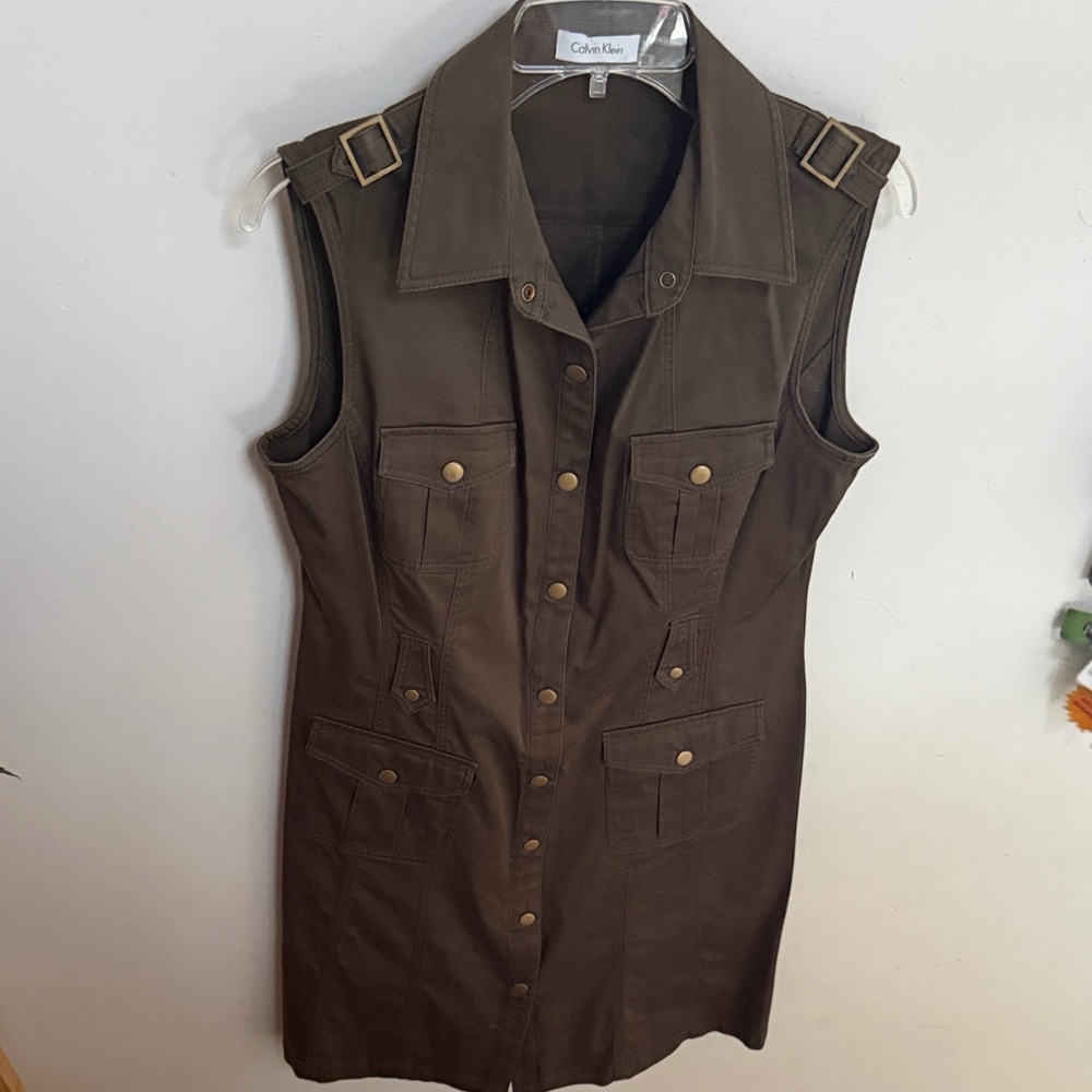 sleeveless army green Calvin Klein utility mini dress